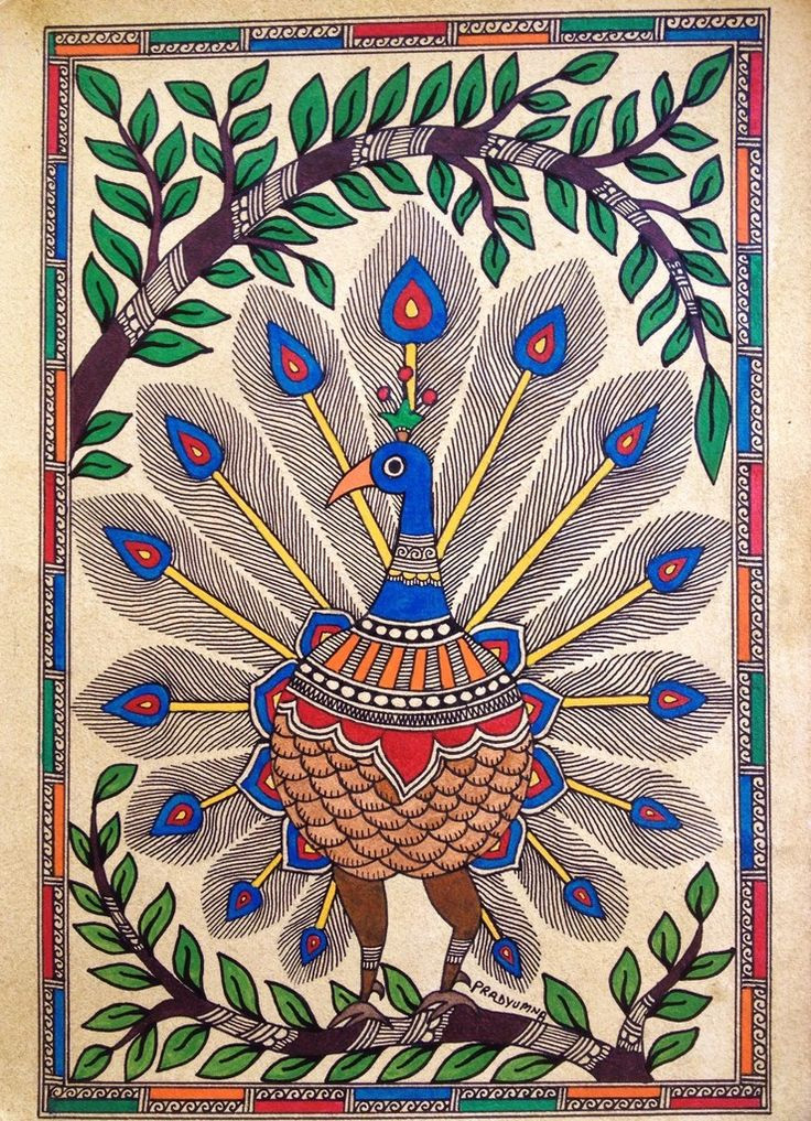 Sensual Madhubani Peacock Painting (8.5*10.5 Inches) – TOKENZ